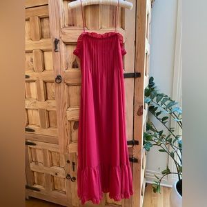 Madewell Cami A-Line Midi Dress Size 10 Womans Red Pleated Ruffle Hem